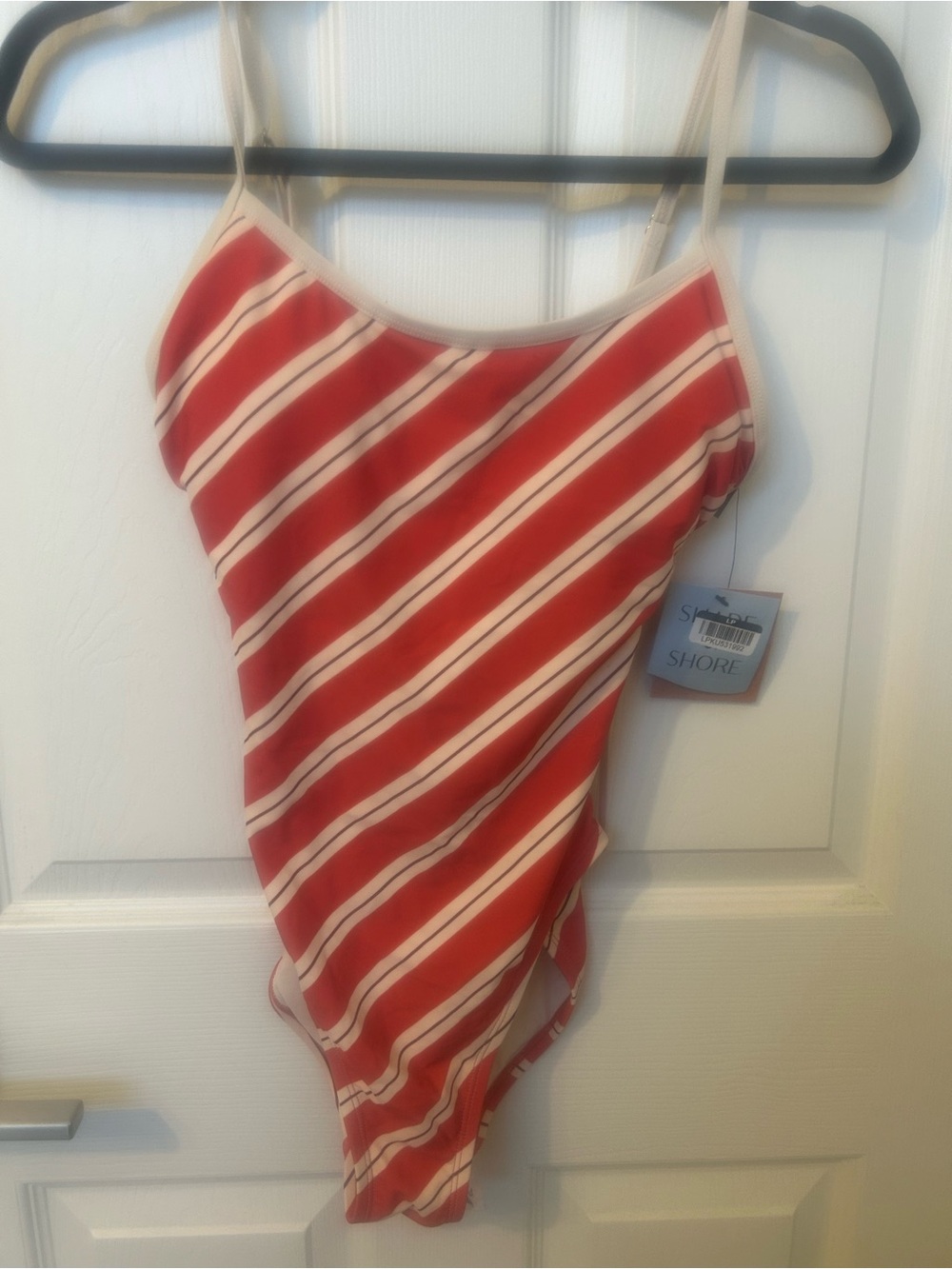 Shade & Shore Red and Cream Striped One-Piece Swimsuit